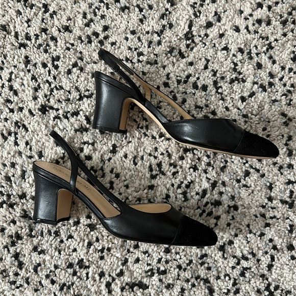 Black Leather Slingback Heels - Picture 2 of 8